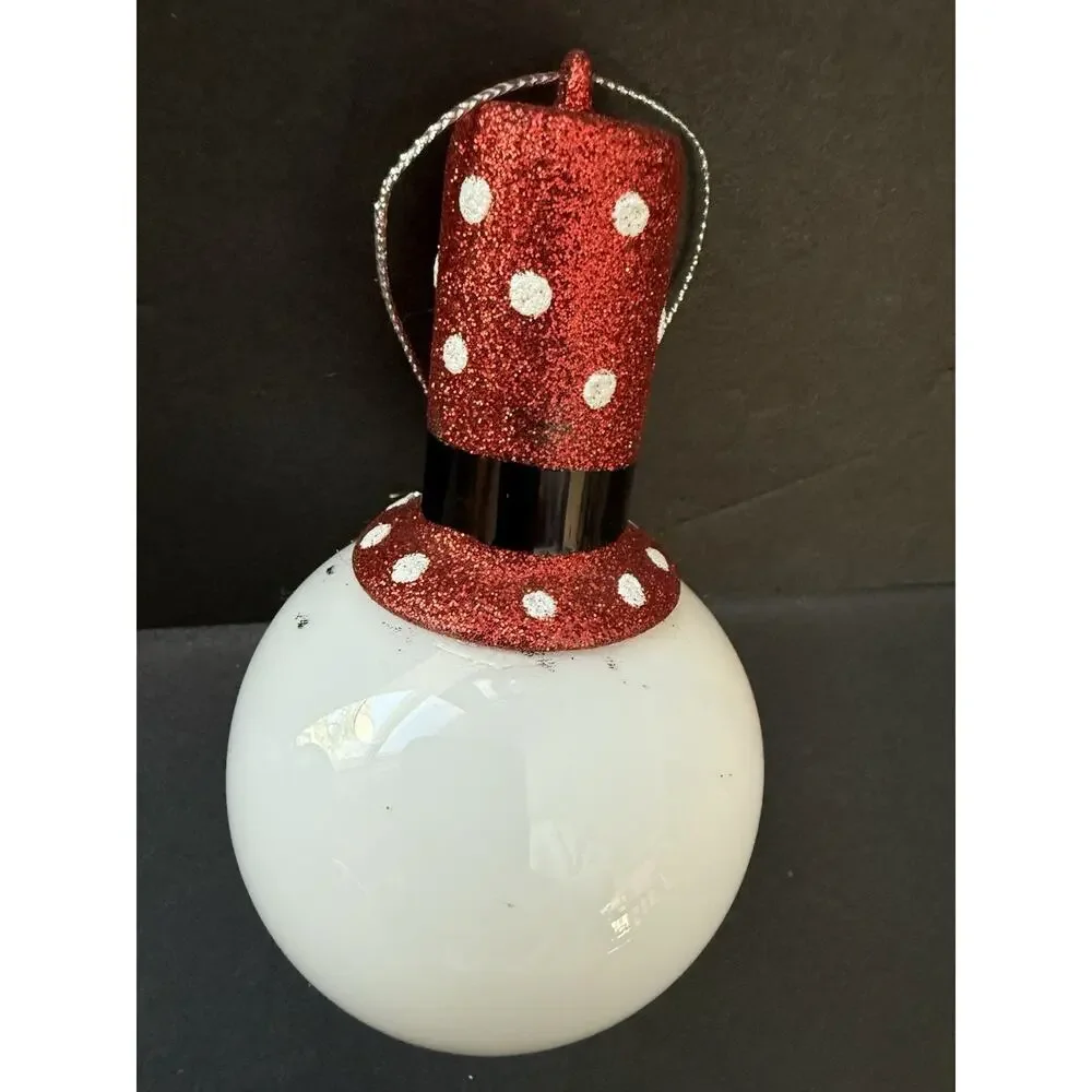 Handblown Glass Snowman Head Face Christmas Ornament Artisan Holiday Cottagecore